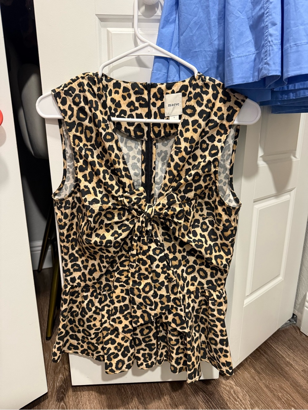 Maeve Leopard-Print Tie-Front Peplum Top - Tan & Black